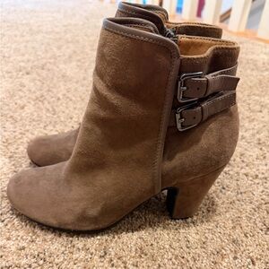 Sofft Brown Suede Ankle Booties with Buckle Detail